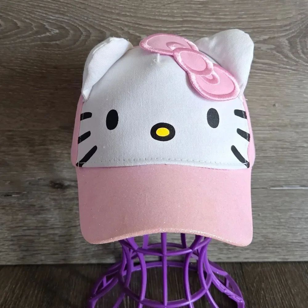 Hello Kitty Girls Baseball Hat with 3D Ears, Pink & White, One Size Fits Most